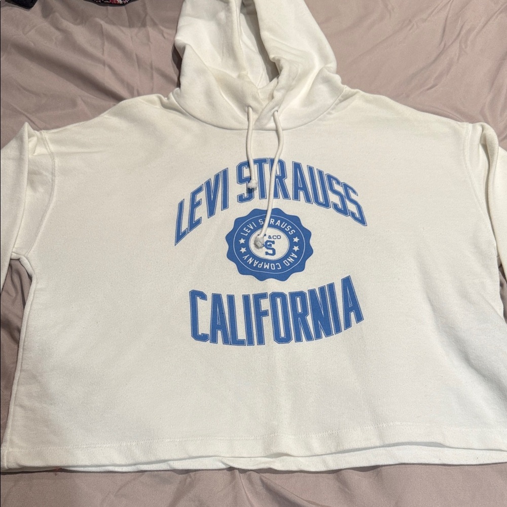 Levi's Cream Hoodie with Blue Print